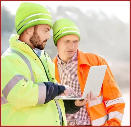Gelante High Visibility Reflective Safety Knit Beanie for Men & Women – Warm Winter Headwear for Outdoor Activities. - color: Neon Yellow