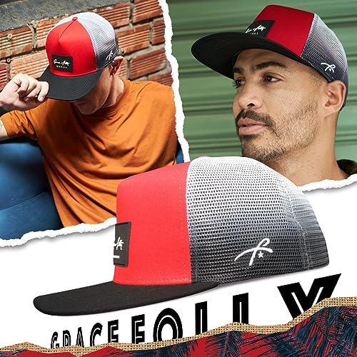 Grace Folly Trucker Hat for Men & Women. Snapback Mesh Caps - color: Red & Black With Fade