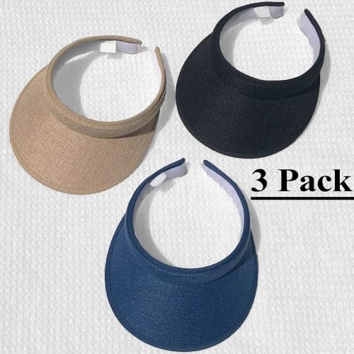 3 Pieces Clip On Visors Women Men Visor Outdoor Sports Golf Hat - color: Black, Khaki, Navy