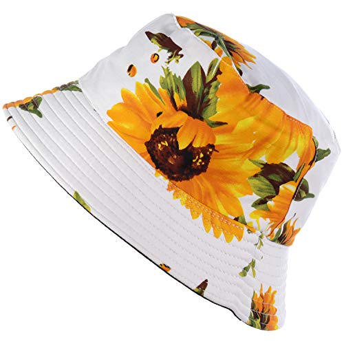 BYOS Unisex Trendy Reversible Lightweight Printed Bucket Hat Packable Outdoor - color: Hearty Sunflower