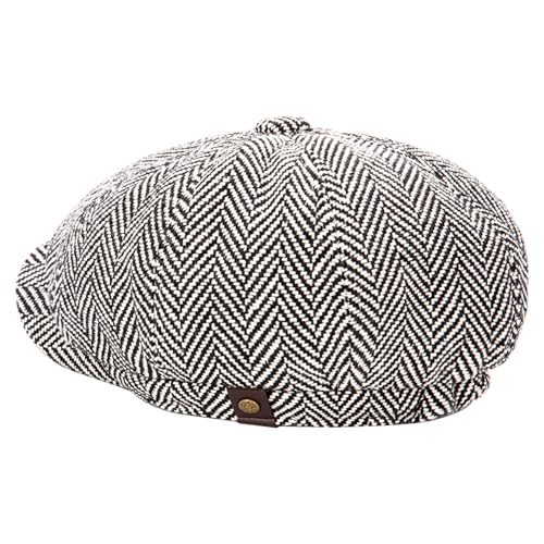 Men's Wool Newsboy Cap 8-Panel Tweed Taxi Hat Herringbone Gatsby Flat Hats - color: Light Gray