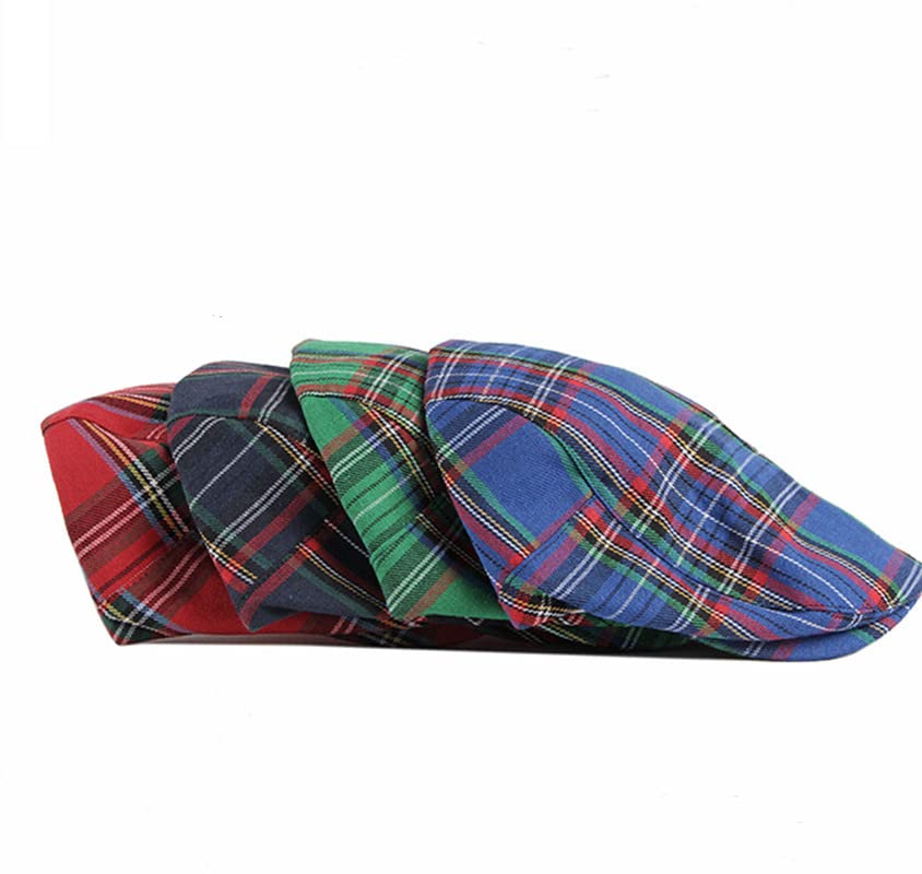 Unisex Classic Plaid Beret Newsboy Hats Flat Sun Hat Sport Golf Baseball Caps Cabbie Driving Cap Hats for Women Men - color: Red