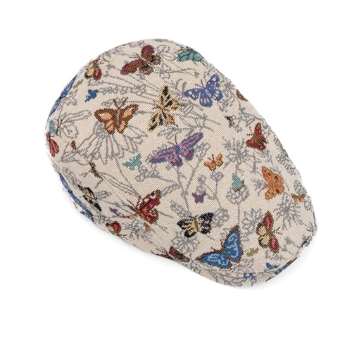 Quanhaigou Men's Cotton Flat Ivy Gatsby Newsboy Driving Hat Adjustable Irish Cabbie Ivy Driving Hunting Cap - color: Butterfly Beige