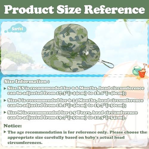 Sarfel Baby Sun Hat Summer Baby Boy Hats UPF 50+ Sun Protection Toddler Hat Bucket for Baby Girl Adjustable Kid Cap - color: Army Green Camo Dinosaurs, size: 6-24 Months