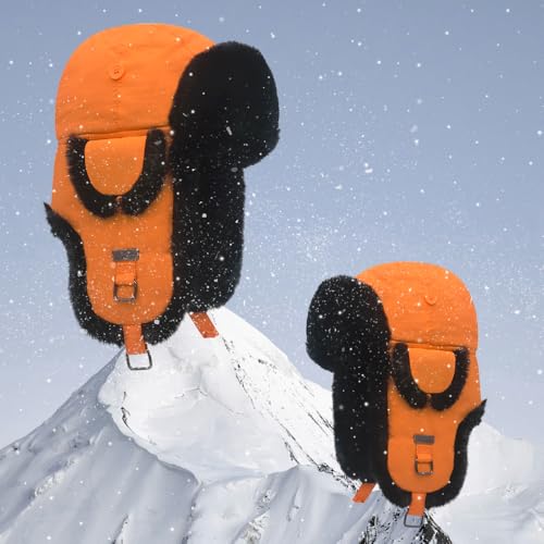 Winter Trapper Hat,Warm Faux Fur Aviator Hat,Russian Trooper Hunting Ski Hat with Ear Flaps for Men & Women - color: Fluorescent Orange, size: Medium