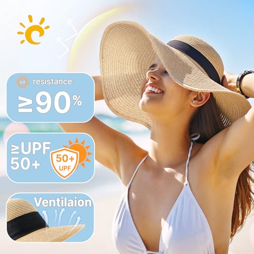Beach Sun Hats for Women, Straw Hat for Women, Women’s Sun Hat UPF 50+ - color: Beige-summer