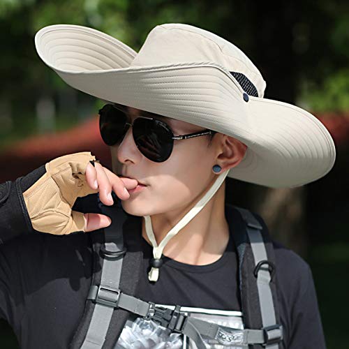HUAMULAN Men Women 6" Wide Brim Sun Protection Hat Summer Fishing Hats - color: Hn002-beige
