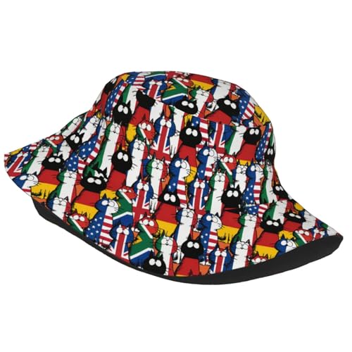 Bucket Hat for Men Women Packable Sun Hats Fisherman Outdoor Summer Travel Hiking Beach Caps - color: Cat Flag