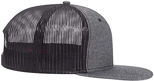 Ashen Fane 6 Panel Mid Profile Mesh Back Structured Trucker Adjustable Snapback Hat - color: Chambray Black