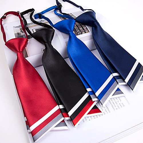 Mantieqingway Women Uniform Necktie Adjustable Strap Striped Pre-tie Ties - color: Sapphire