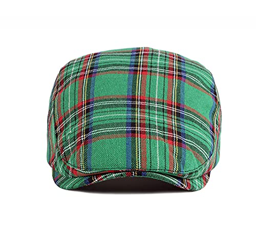 Gudessly Mens Adjustable Colorful Striped Plaid Ivy Newsboy Cabbie Gatsby Golf Cap Flat Cotton Hat Thin Cap - color: T-green