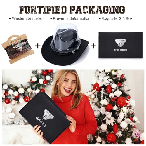BELTROAD Cowboy Hat for Men Women, Western Cowboy Hats with Gift Hat Box - color: Black(western Buckle), size: Large