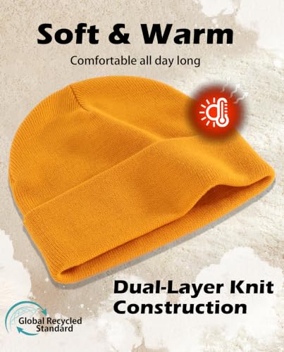 Connectyle Men's Cuffed Beanie Hat Double Layer Knit Winter Watch Cap - color: Gold Yellow