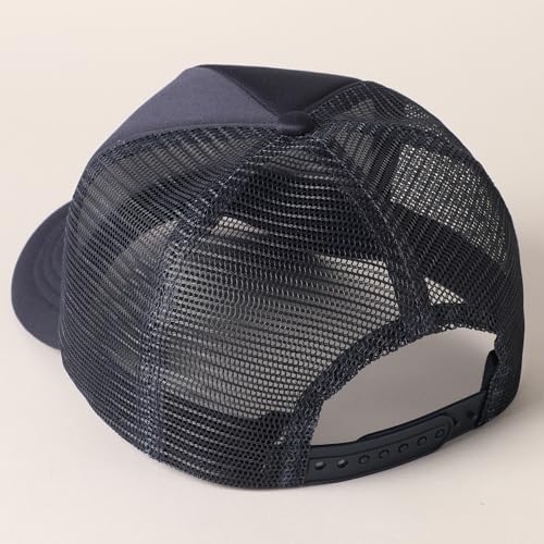 MIRMARU 5 Panels Blank Foam Front Two Tone Solid Trucker Mesh Back Baseball Cap with Adjustable Snapback Strap - color: Solid-navy