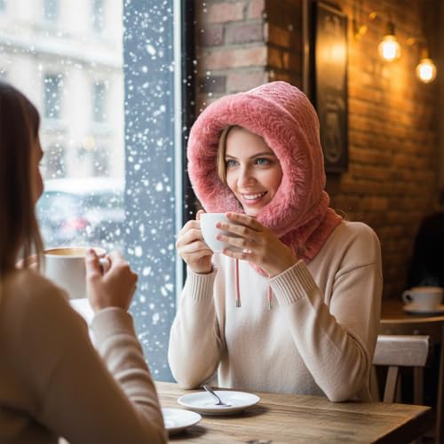HUAMULAN Women Cable Knit Balaclavas Winter Fleece Lined Beanie Hat - color: Dusty Pink