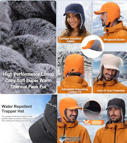Home Prefer Faux Fur Trooper Trapper Hat for Men Warm Mens Winter Hat with Earflaps Ushanka Hunting Hat Reflective Brim - color: Navy Blue