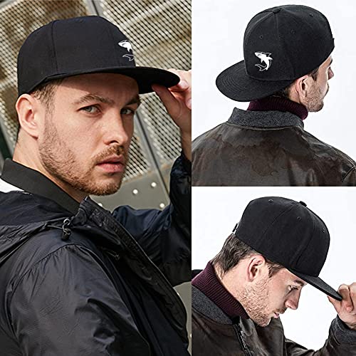 Snapback Hats for Men Flat Bill Black Adjustable Baseball Cap Trucker Hat for Dad American Flag Pirate Skull Caps Cool - color: Black1