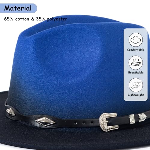 Lisianthus Gradient Color Fedora Hat for Women & Men - color: Black Band, Royal Blue