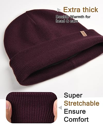 FURTALK Mens Winter Fleece Lined Knit Cuffed Beanie - color: Red