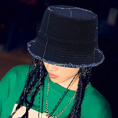 XYIYI Unisex Denim Washed Cotton Bucket Hat Vintage Beach Sun Hat - color: Denim Blue