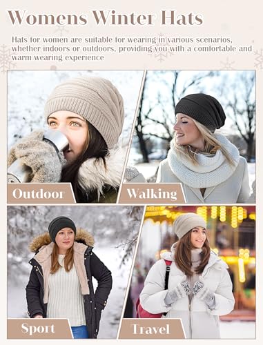 Senker Fashion 2 Pack Winter Beanie Hats for Women, Womens Slouchy Beanies - color: Off White Grey