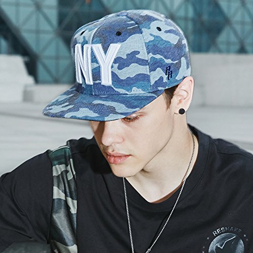 RIOREX Hip hop caps Fashion Animal Embroidery Baseball Cap for Men Adjustable Leather Belt Strapback Baseball Cap - color: Blue-camouflage