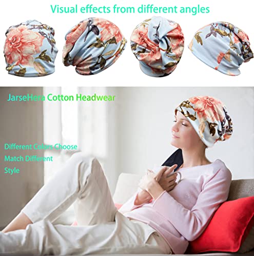 JarseHera Womens Slouchy Beanie Soft Chemo Headwear Breathable Cancer Caps - color: 1 Pair,flower-blue