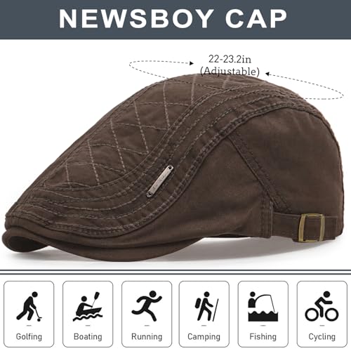 Initlove Mens Newsboy Cap Cotton Ivy Hat Beret Hats for Driving - color: A Coffee