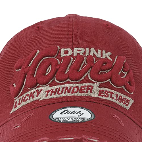 ililily Howels Distressed Vintage Embroidery Baseball Cap Snapback Trucker Hat - color: Red Solid