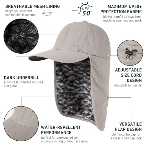 TOP-EX L/XL/XXL UV50+ Waterproof Neck Flap Baseball Sun Cap - color: Light Grey Camo Fish, size: X-Large