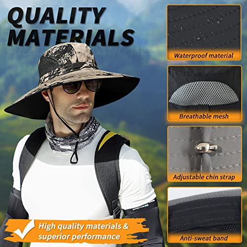 【오버사이즈 XXL 및 넓은 챙】 남성용 햇빛 차단 모자, 【UPF50+방수】 하이킹 사파리 해변 정원용 낚시 모자 부니 버킷 - color: 다크 그레이 잉크
