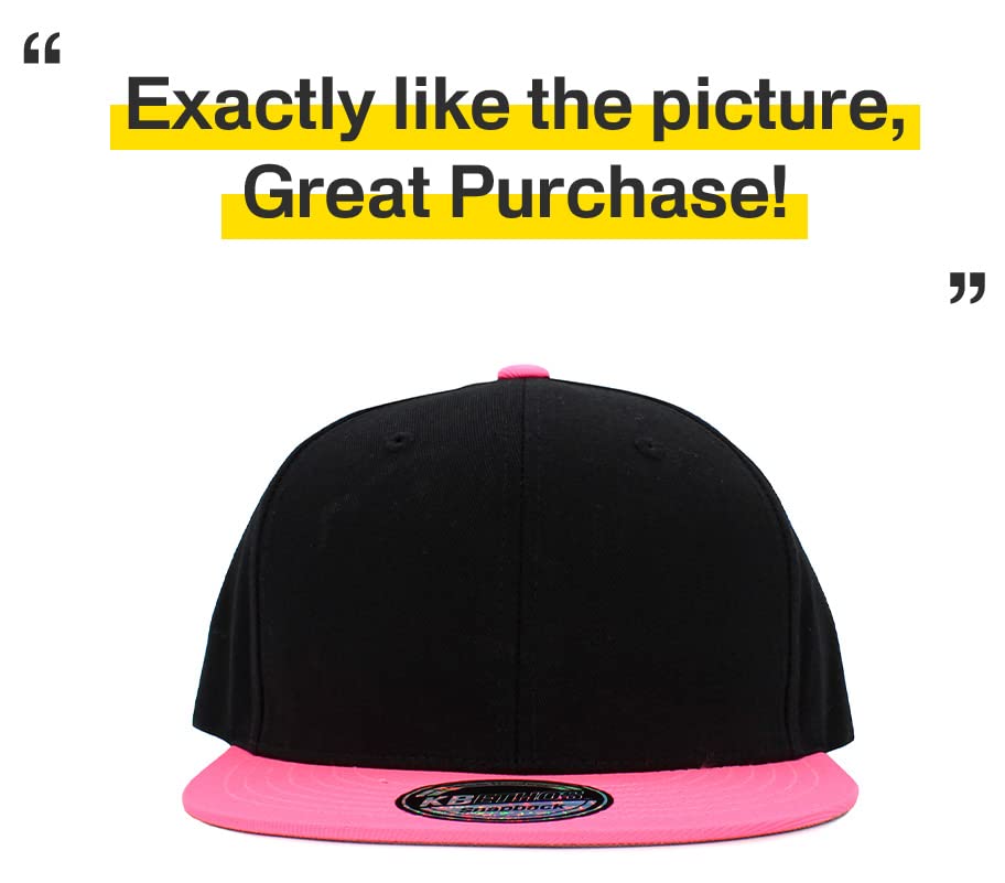 KBETHOS Classic Snapback Hat Blank Cap Underbrim Cotton Wool Blend Flat Visor Adjustable Unisex - color: Black Neon Pink