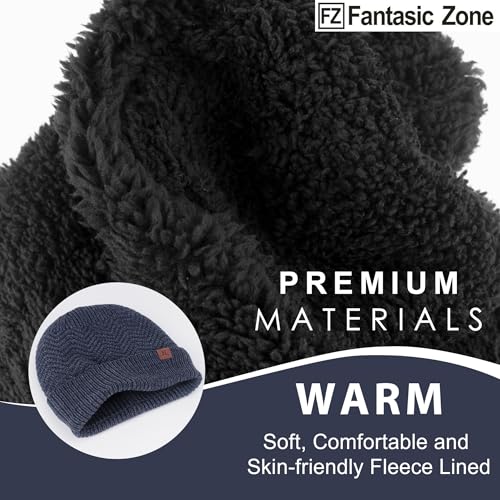 FZ FANTASTIC ZONE Winter Beanie Hats for Men Warm Knit Snow Ski Hat Skull Cap with Thick Fleece Lined Mens Gifts - color: Dark Blue