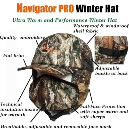 EDTREK Waterproof Trapper Hat with Face Mask for Coldest Conditions - Backcountry Winter Bomber Hat - color: Rt Edge Camo, size: Large