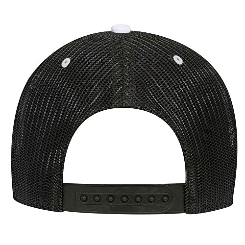 Ashen Fane 6 Panel Blend Twill Structured Low Profile Mesh Back Snapback Trucker Hat - color: Blk/Wht/Blk