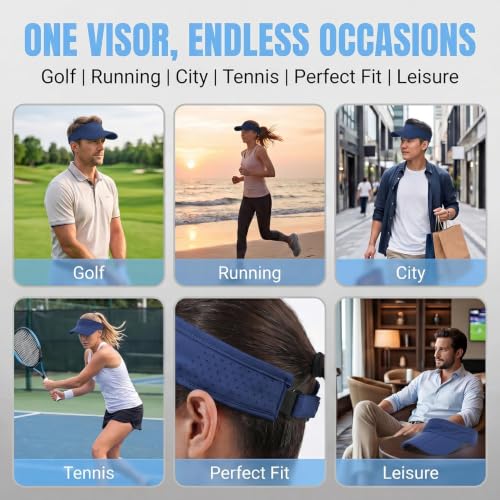 Sun Visors for Women Men Adjustable Folding Cap Running Golf Tennis - color: Navy Blue
