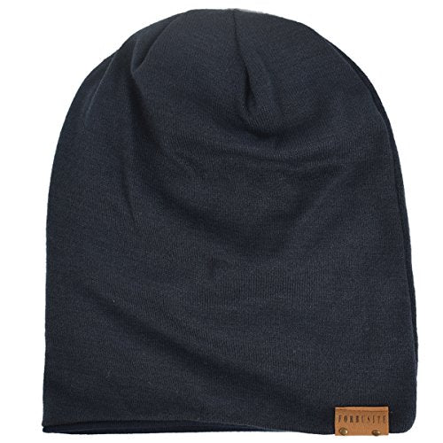 FORBUSITE Mens Slouchy Long Beanie Knit Cap for Summer Winter, Oversize - color: Soild-navy Blue, size: Large