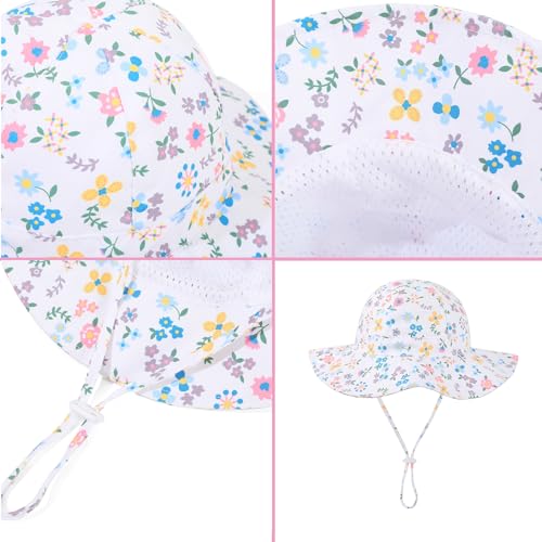 Baby Girl Sun Hat Toddler Beach Hats with UPF 50+ Protective Infant Summer Hat with Wide Brim Baby Girls Bucket Hat - color: Pink Stripe + Beige Stripe, size: 2-4T