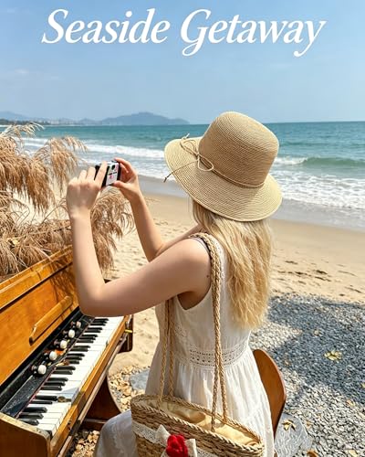 Women Straw Bucket Hat Natural Raffia Woven Sun Hat Foldable Wide Brim Summer Beach Travel Cap for Ladies - color: Brim 3.1"