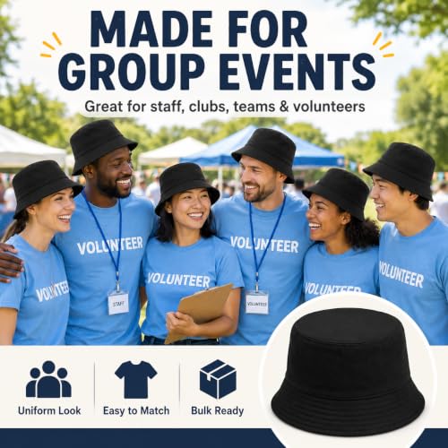 Bucket Hats Bulk Solid Color DIY Blank Hat Bucket Hats for Men, Women and Adults - color: 50 Pcs Black
