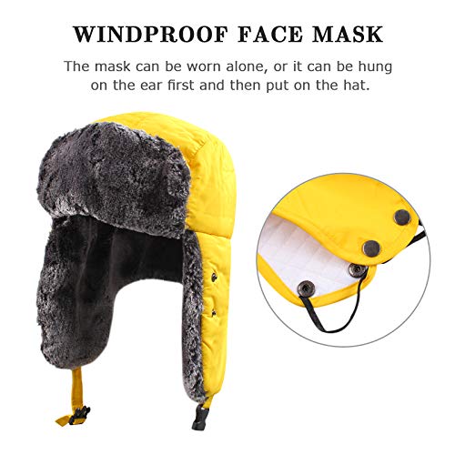 Winter Boy Trapper Trooper Hat Outdoor Warm Girls Ski Cap Windproof Mask Ear Flaps Hats for Kids - color: Yellow-adult, size: One Size