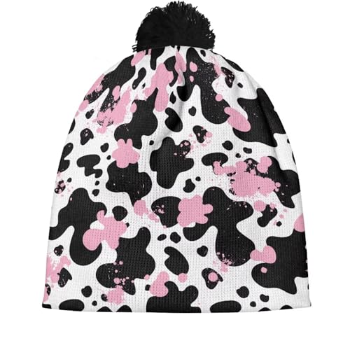 Cute Winter Hats for Women Cold Weather Knit Beanies for Women with Pom Pom - color: Cow Print