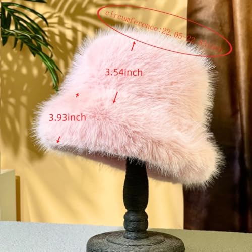 Women's Winter Faux Fur Fuzzy Warm Bucket Hat Shearling Wide Brim Fisherman Plush Hats for Women - color: Dark Red