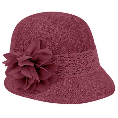 Women's Gatsby Linen Cloche Hat with Lace Band and Flower - color: Cl2265plum