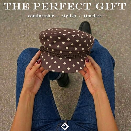 Funky Junque Greek Fisherman Newsboy Cap, Cotton Captains Bakerboy Hat - color: Polka Dots - Brown