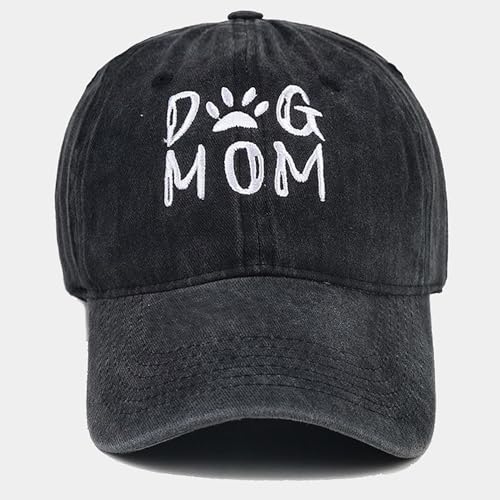 Baseball Cap for Men Women Adjustable Washed Cotton Vintage Embroidered Distressed Sun Hat - color: Dog Mom