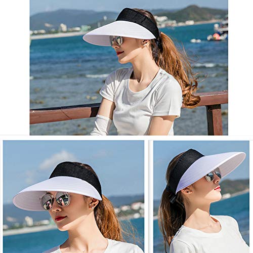 Sun Visor Hats Women Large Brim Summer UV Protection Beach Cap - color: Black and White