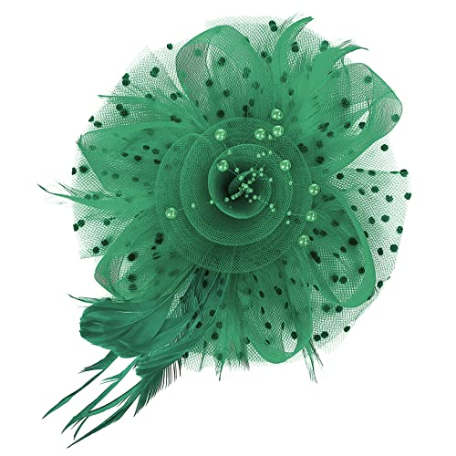 Century Star 2026 Kentucky Hat Derby Fascinator for Women Tea Party Flower Mesh Ribbons Feathers Headband Hair Clips - color: Green
