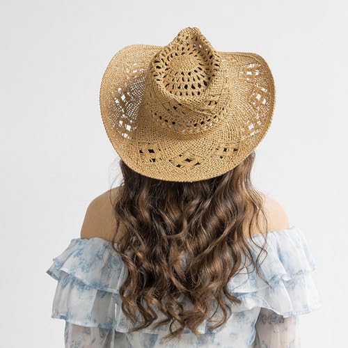 Lifup Straw Cowboy Sun Hats for Women, Western Cowgirl Hats - color: Yellow Green