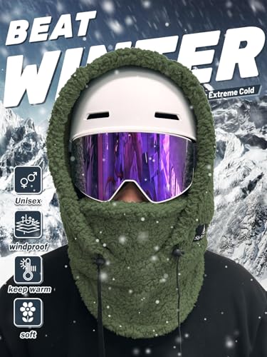 Shy Velvet Sherpa Hood Balaclava Wind-Resistant Ski Mask for Men and Women - color: Olive Green